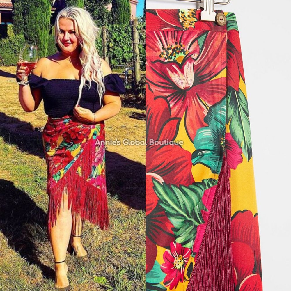 ANTHROPOLOGIE Farm Rio Benita Fringed Wrap Skirt - Picture 4 of 15